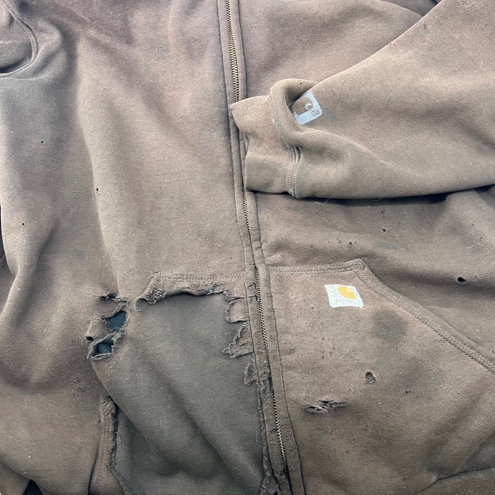 Carhartt Rain Defender Full Zip Hoodie XL Tall Brown Thrashed Distressed Grunge - Picture 2 of 11
